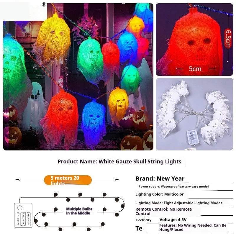 Halloween battery-operated LED string lights in coloured or warm white options for wall decoration