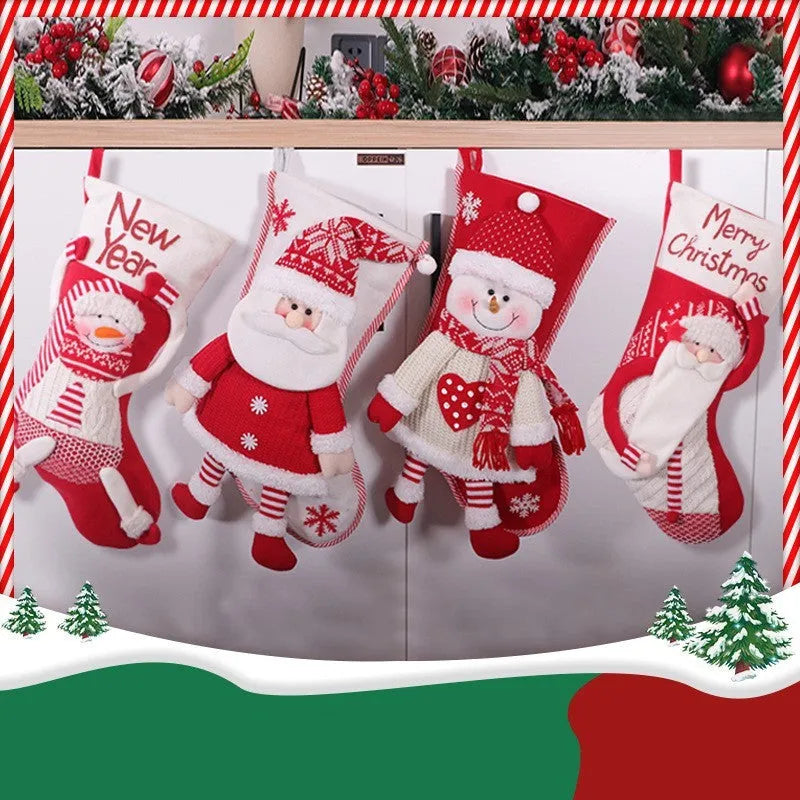 Red and white cloth Christmas stocking 45x26cm with snowman decoration