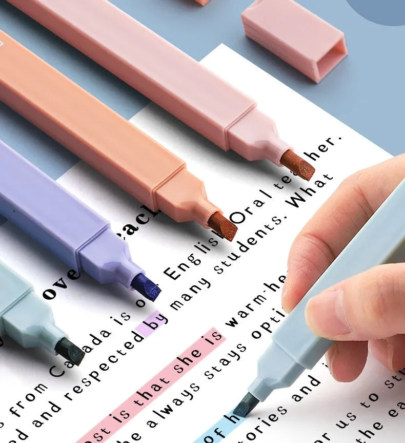 Set of double tipped fluorescent marker pens in assorted colours for highlighting and writing.