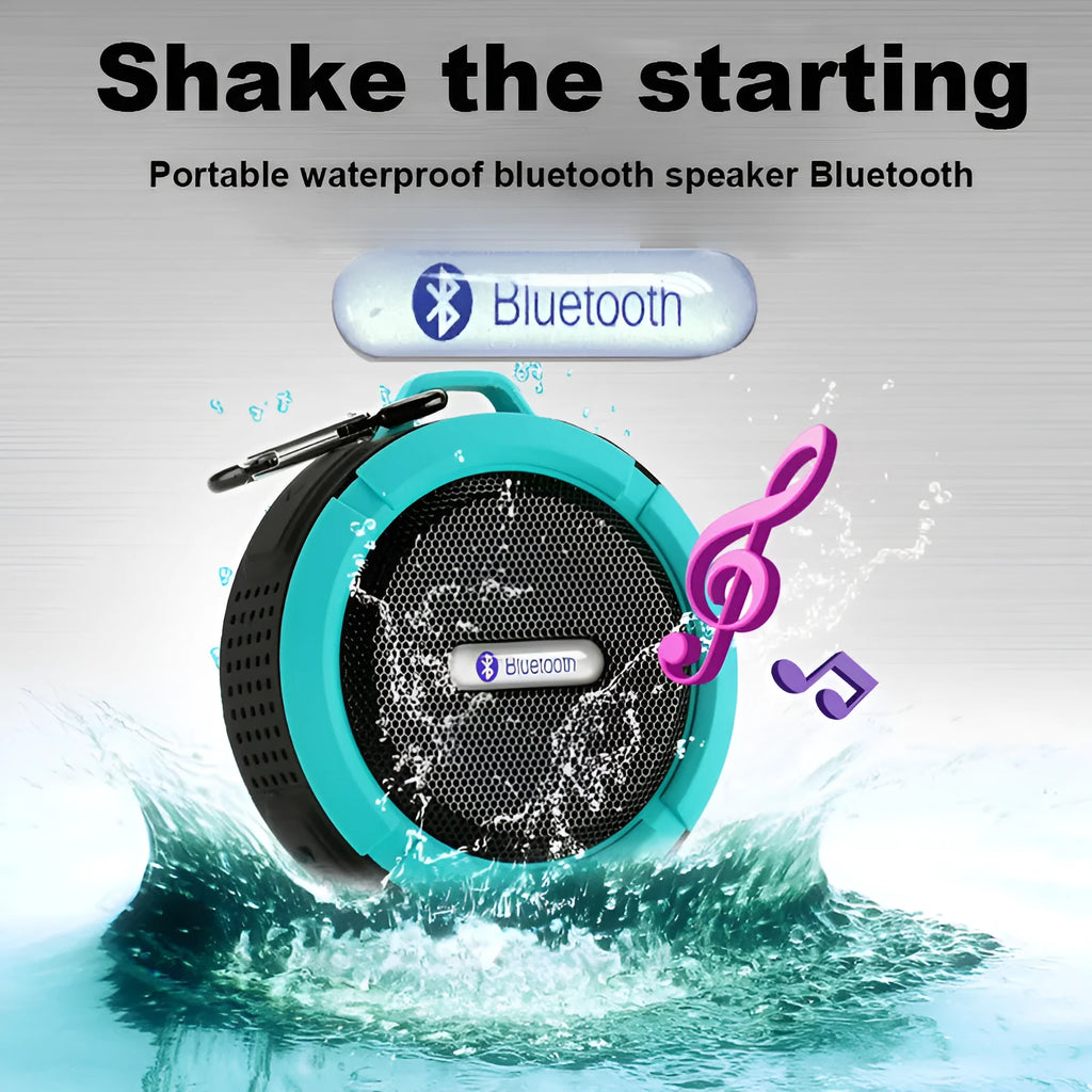 Waterproof Bluetooth speaker in Army Green colour, side view showing grille and controls, 98mm width portable design
