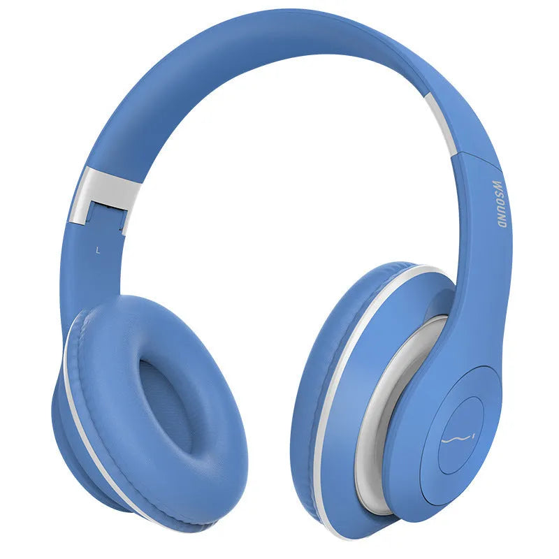 Blue and red Bluetooth wireless stereo headset with bilateral earpieces for hands-free use
