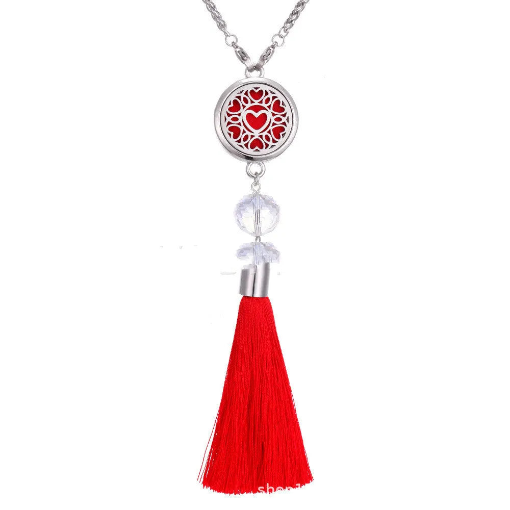 Alloy tassel aromatherapy car pendant with cotton pads on 50cm chain for fragrance diffusion