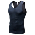 Men's polyester sports vest in black, front view, showing sleeveless design and athletic fit