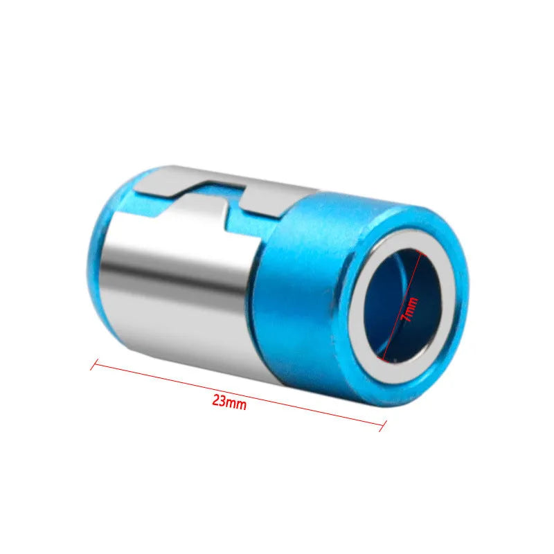 Light blue magnetic screwdriver bit with slotted head and magnetic ring