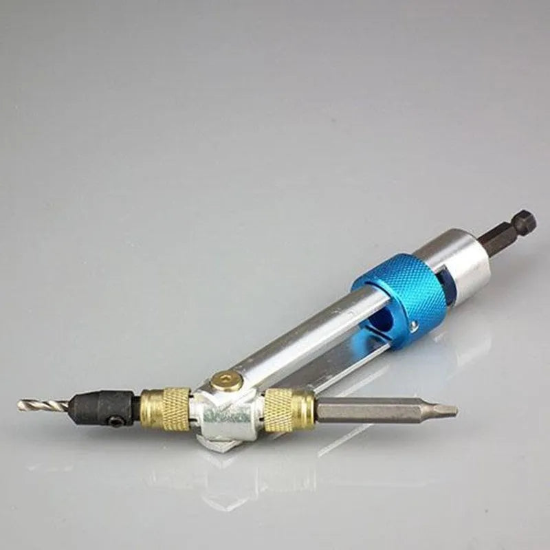 Half Time Drill driver tool with set of Phillips, flathead, and countersink bits on a workbench.