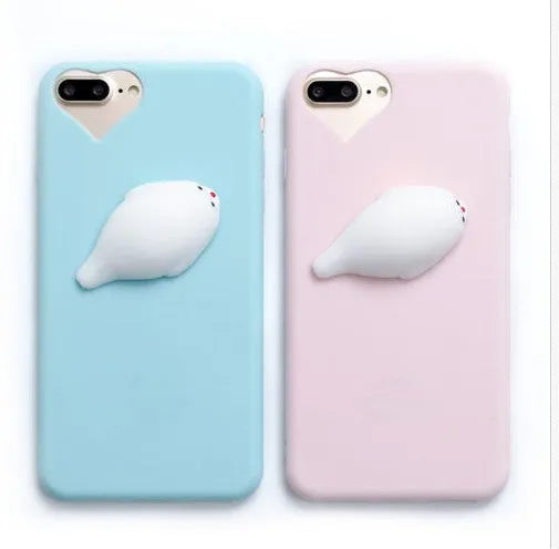 Soft silicone iPhone case with 3D cartoon cat design in blue colour