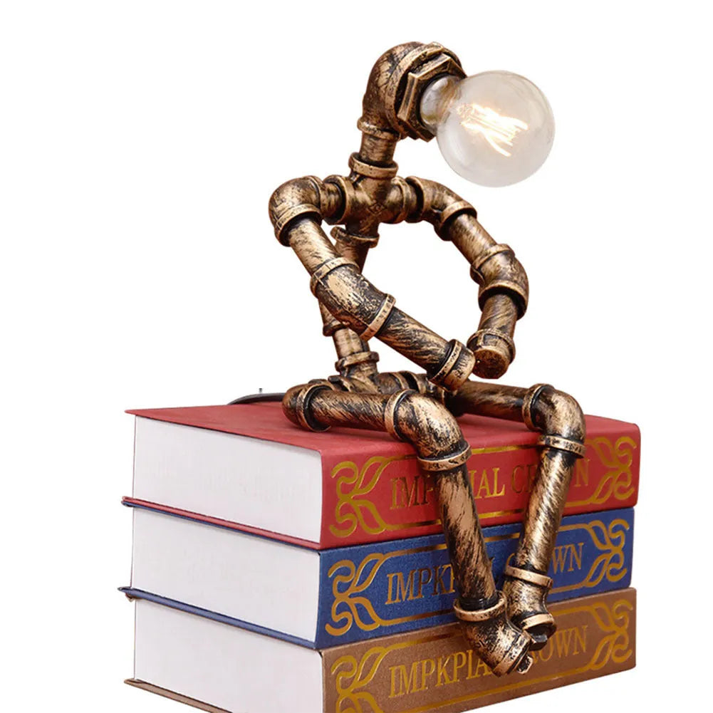Robot Table Lamp vintage industrial desk light with iron pipe design green bronze finish