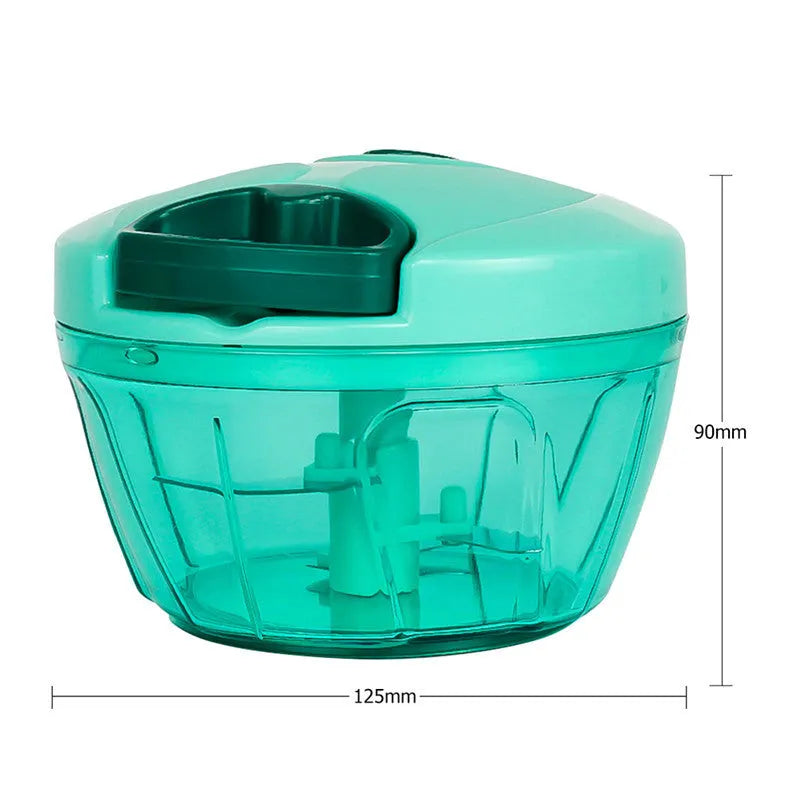 Green manual kitchen chopper with stainless steel blades and 500ml ABS plastic container
