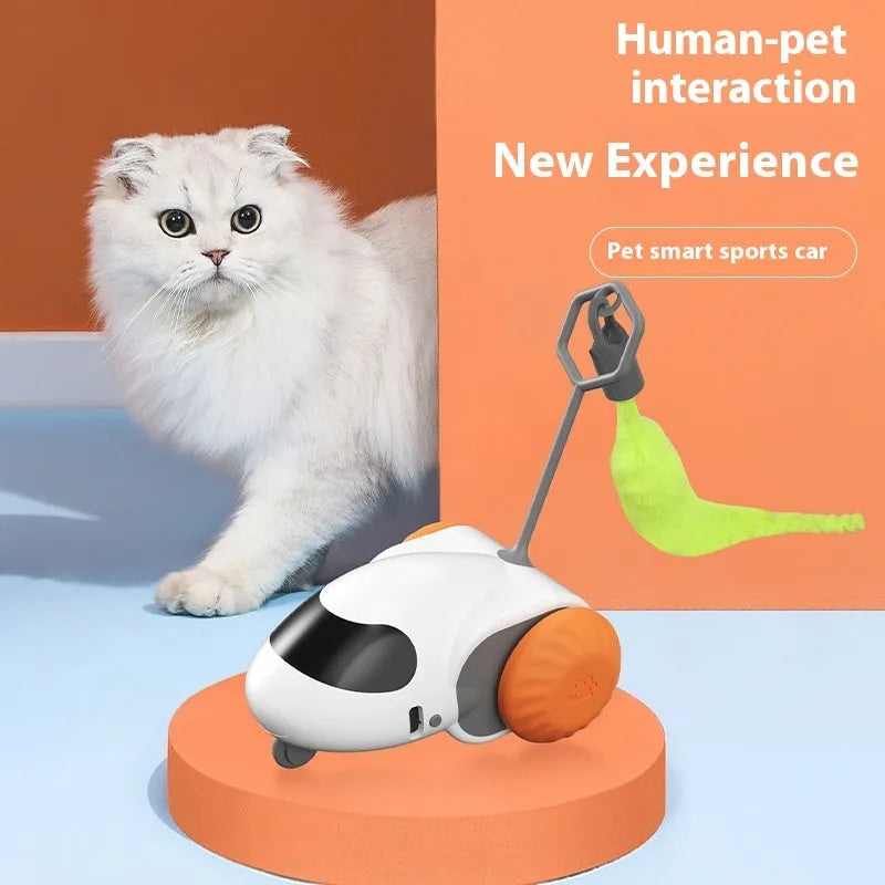 Gravity intelligent running car cat toy in light grey blue or summer orange colour with Type-C charging port