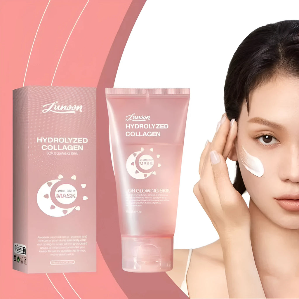 75ml bottle of collagen night sleep mask with application brush for firming and hydrating skin