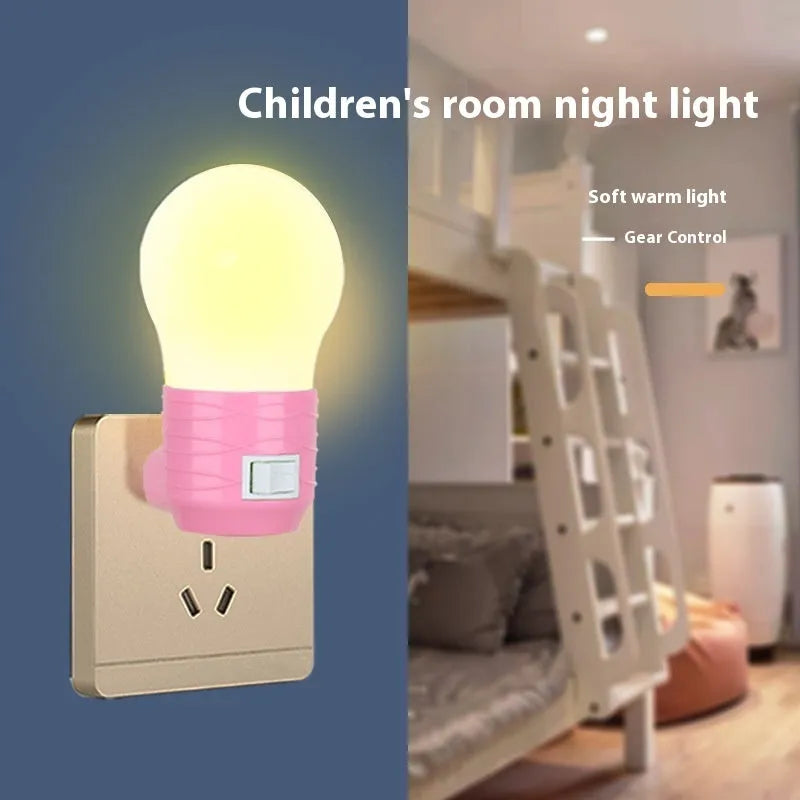 Compact round plug-in bedside baby lamp in white, blue or pink with white or warm light options