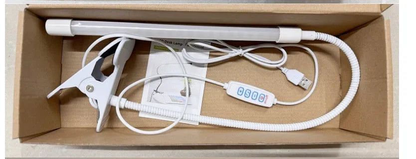 Black and white 26cm USB-powered LED desk lamp for study with eye protection.