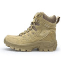 Men's black tactical military boots with rubber sole, US Army Delta style, on a neutral background.