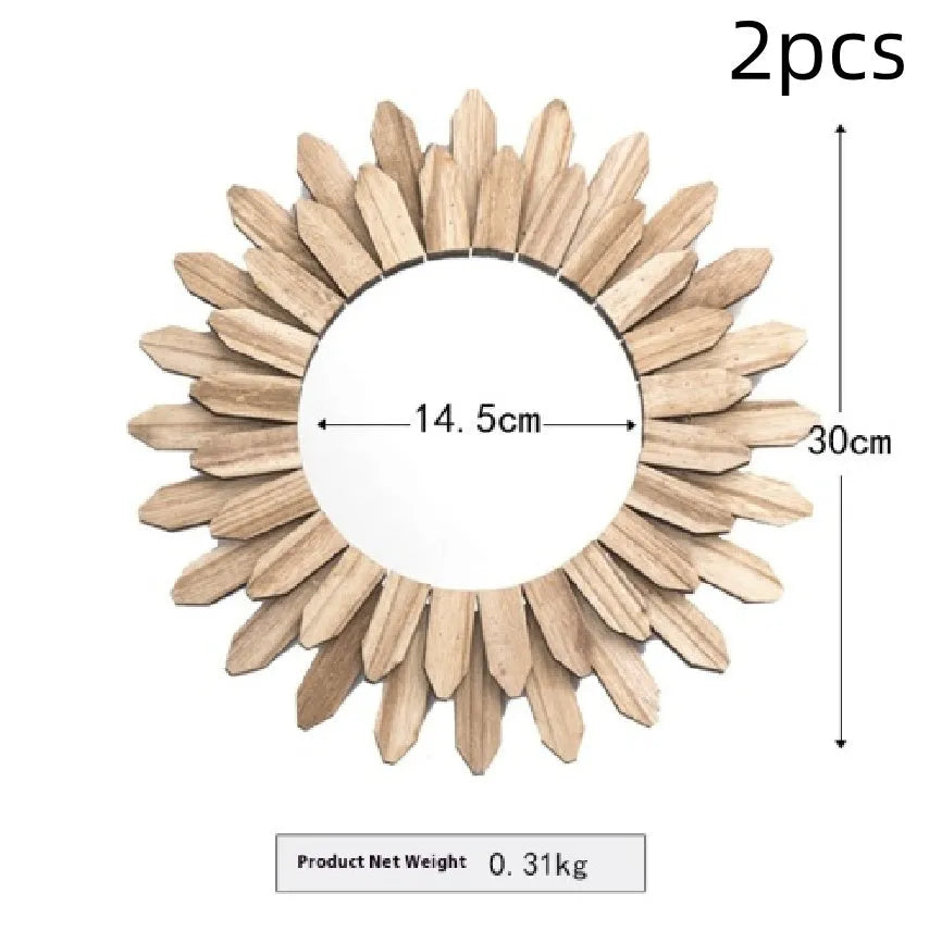European-style solid wood hanging circular mirror with baked colour finish on wall