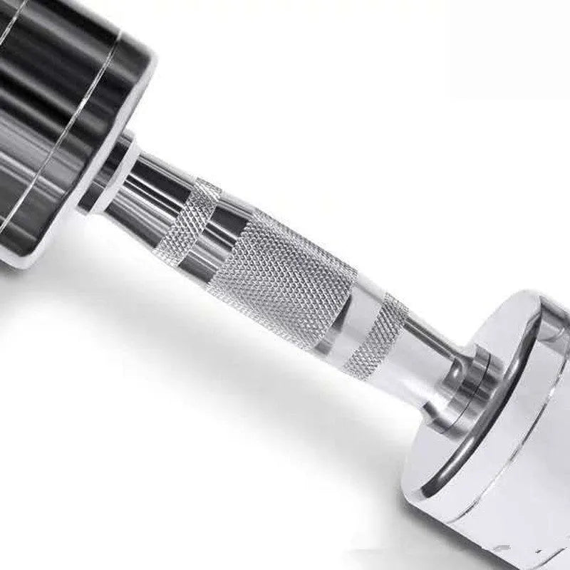 Silver pure steel electroplated dumbbell with ergonomic grip for strength training