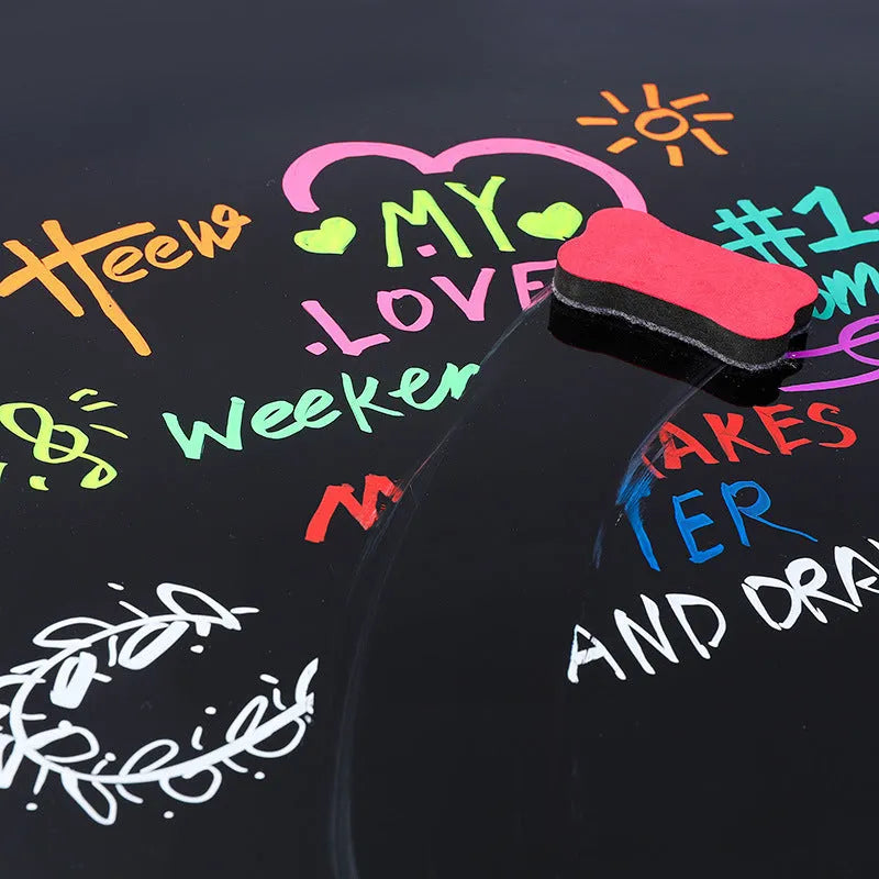 Electronic fluorescent plate highlighter pen with 6mm oblique tip shown in 8-colour set for writing on presentation boards