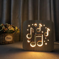 Wooden LED atmosphere light with warm white glow and USB power cable