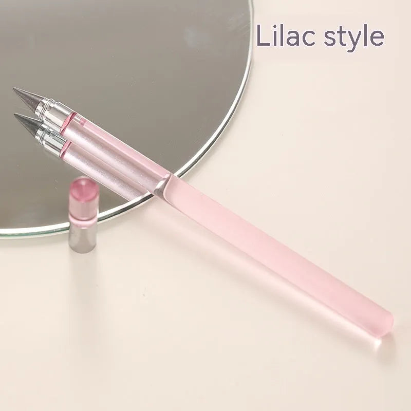 Transparent acrylic eternal pencil with alloy pen head showing internal mechanism