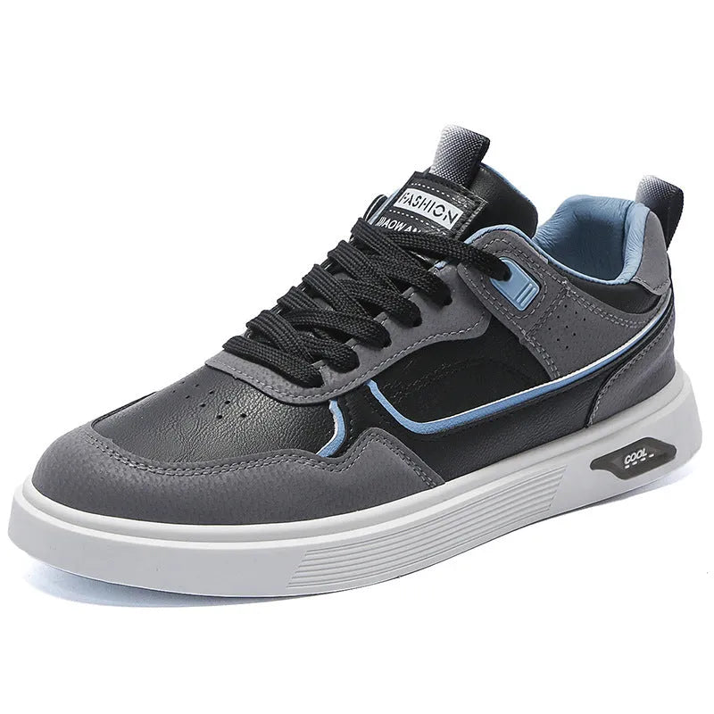 Men's Korean-style canvas board shoes in black with mesh lining and round toe design