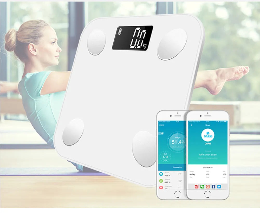 Electronic weight scale with LCD display and Bluetooth body fat analysis