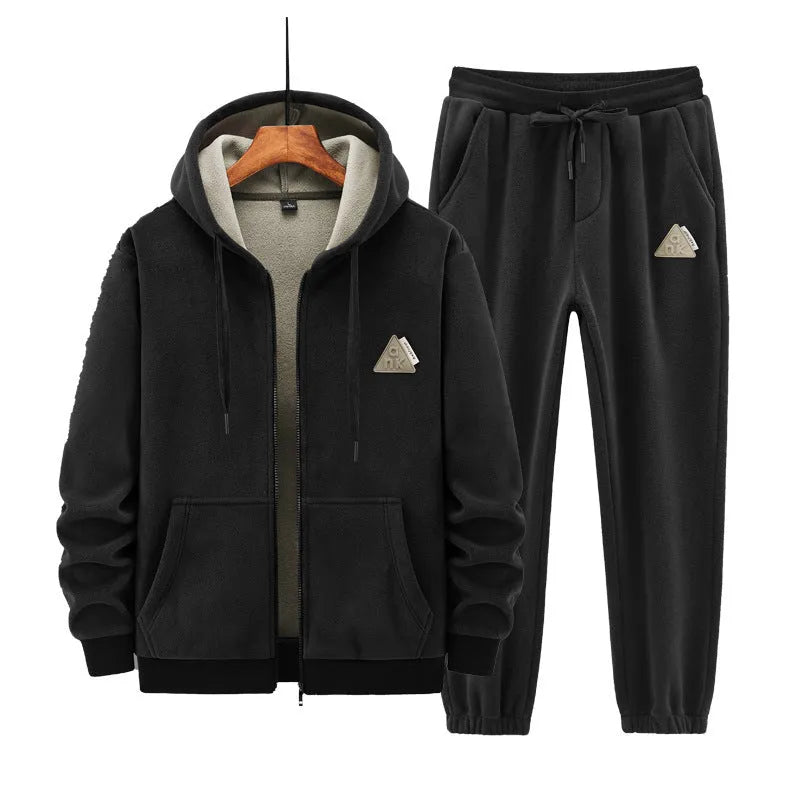 Men's grey cashmere hooded sweater and cotton pants casual sports suit set on hanger