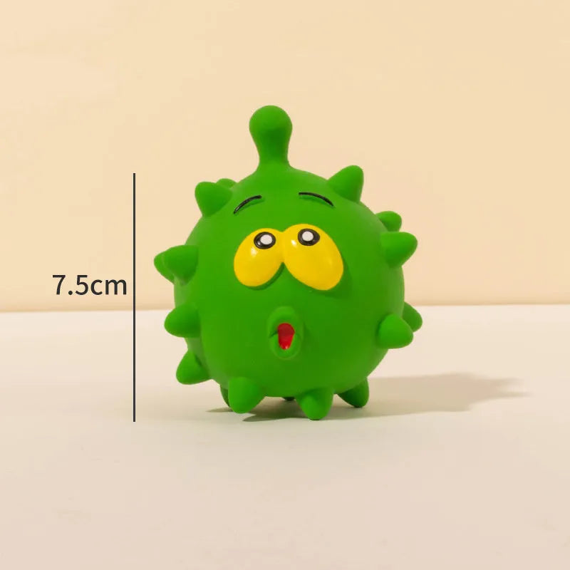 Four colourful squeaky dog toys with cute faces made from natural latex rubber