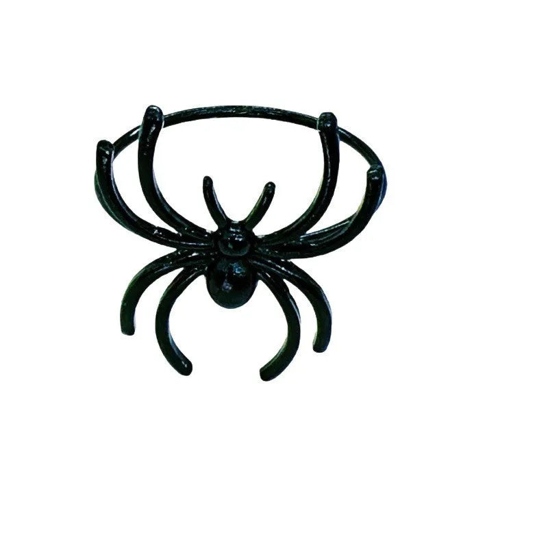 Set of six black spider Halloween napkin rings made from alloy material