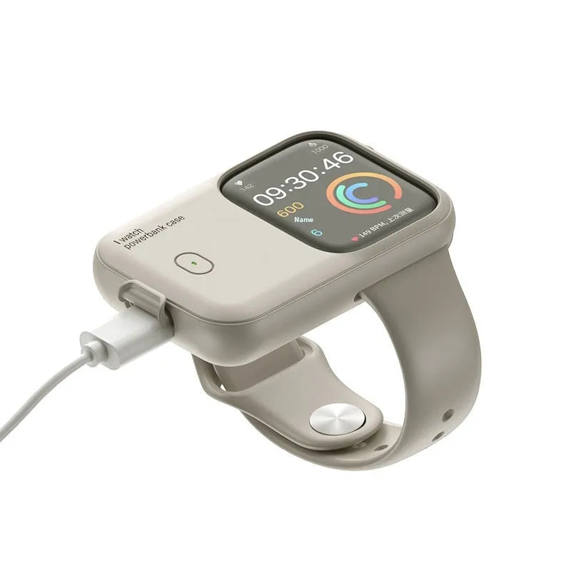 Apple Watch portable charging case with silicone protective cover in midnight blue colour