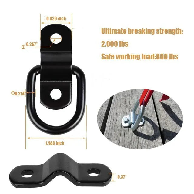 Black galvanised carbon steel floor hook for truck cargo restraint with pull ring design