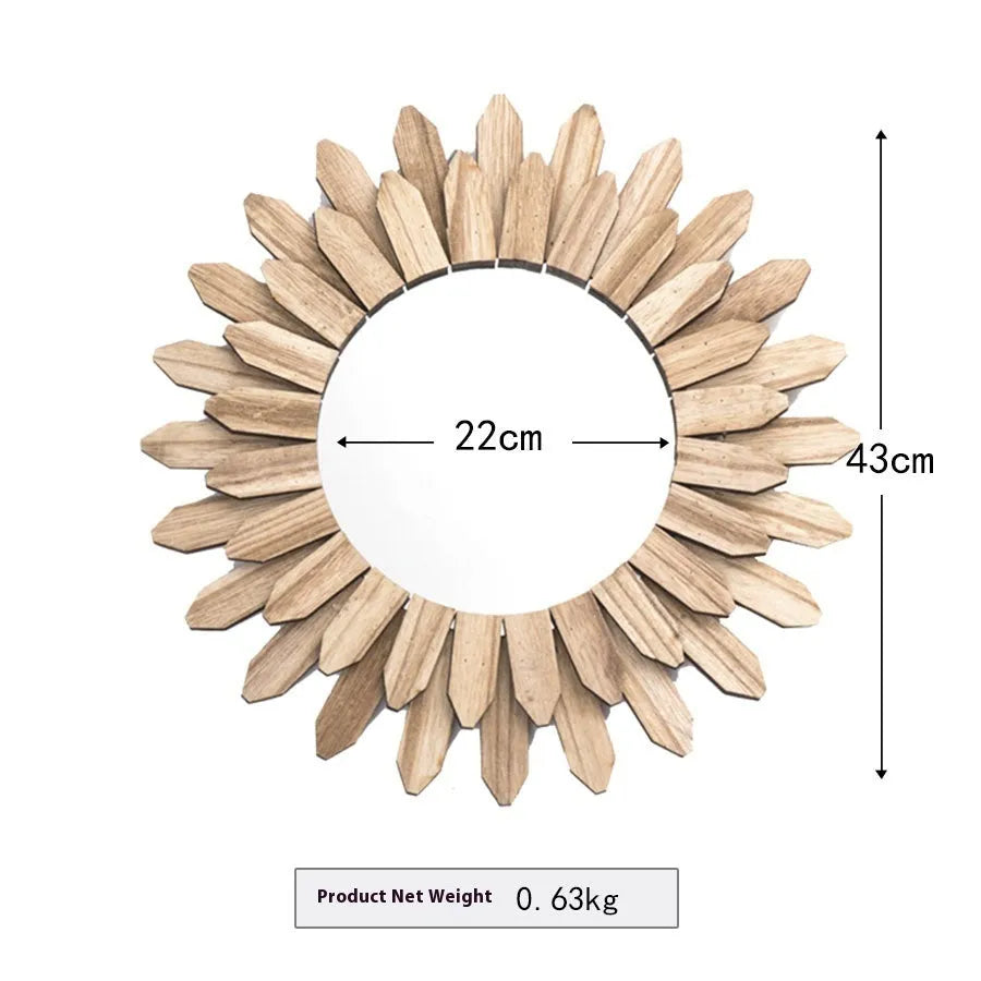 European-style solid wood hanging circular mirror with baked colour finish on wall