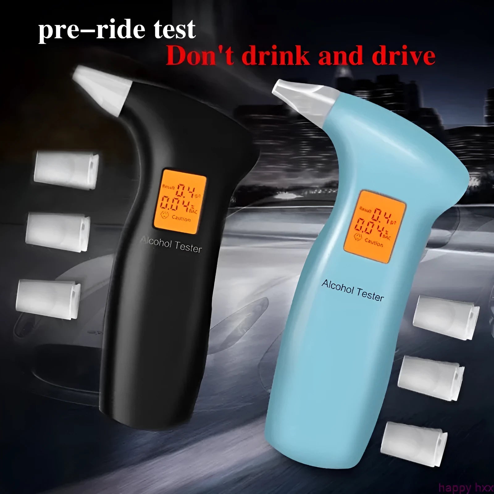 Orange light portable breath alcohol tester with replaceable mouthpieces for drivers