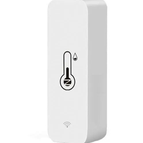 White WiFi Zigbee temperature humidity sensor with ABS plastic housing measuring 72x25x20mm