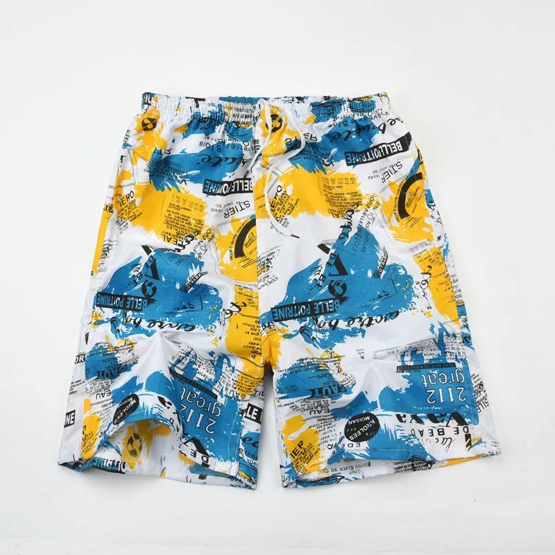 Men's floral print five-point swimming trunks made from polyester in a free size.