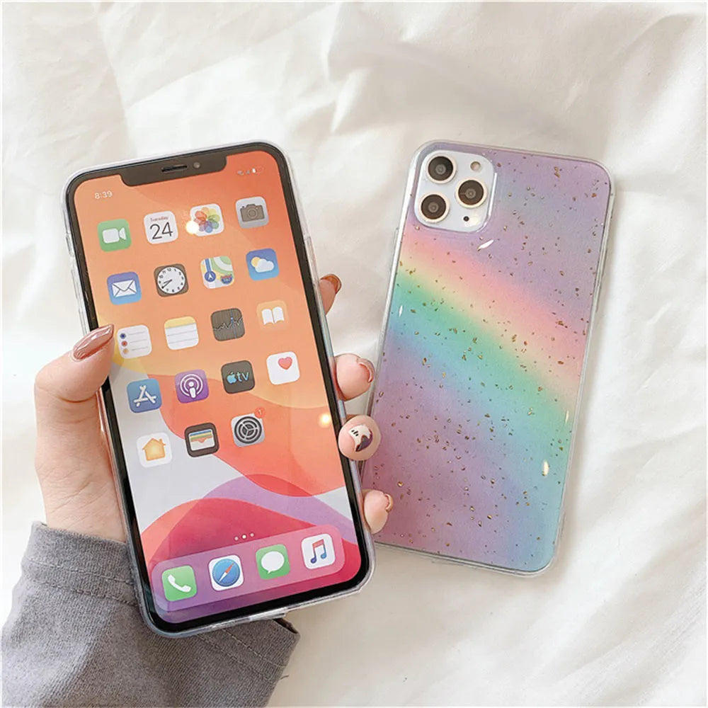 Rainbow gradient iPhone case with colourful stripes in Japanese Korean style design