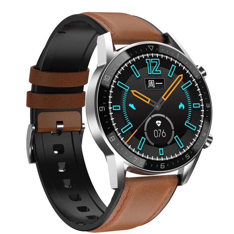 Multifunctional sports watch with leather strap and 1.3-inch touchscreen display