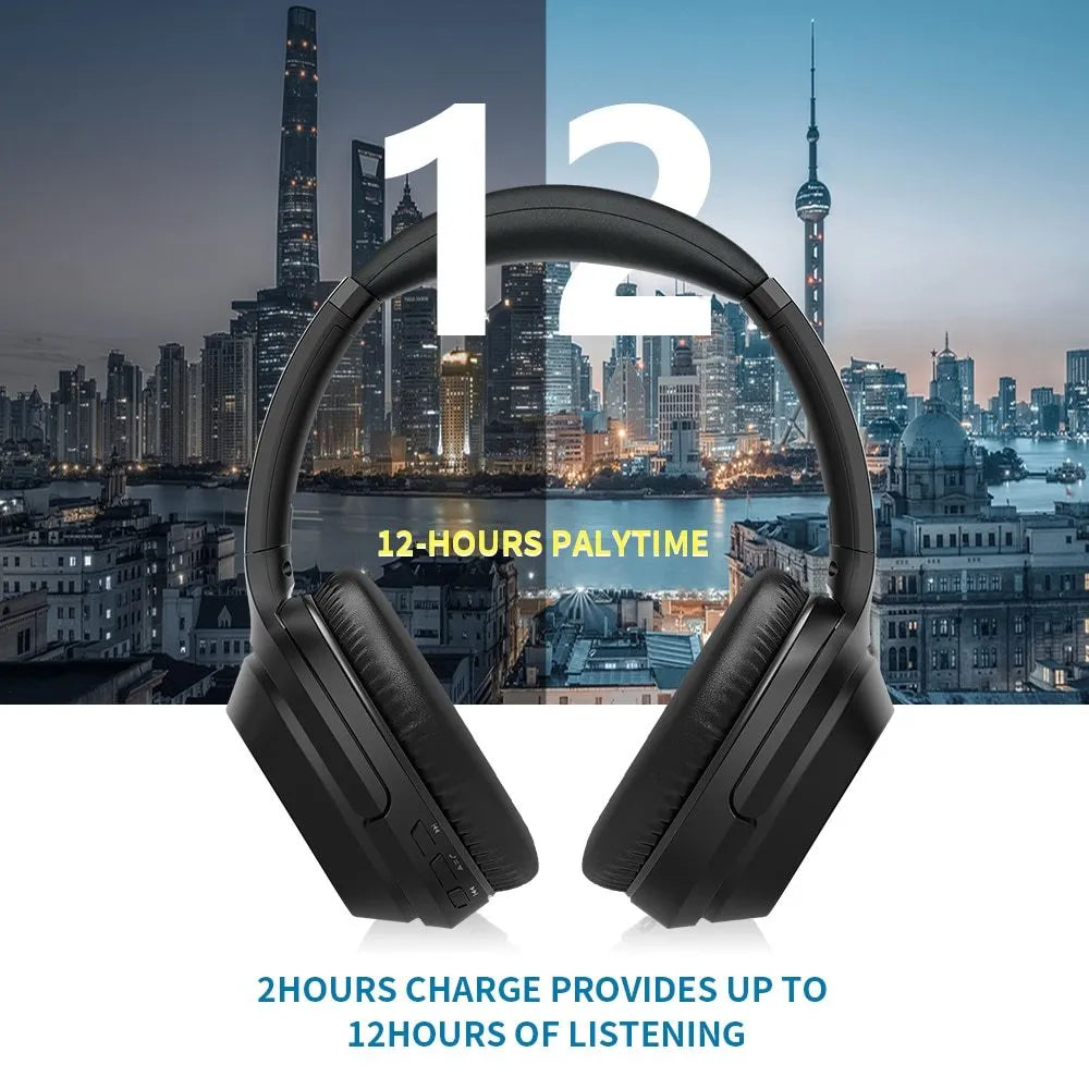 Black Gorsun E98 wireless Bluetooth over-ear headphones with adjustable headband and memory-protein ear cushions.
