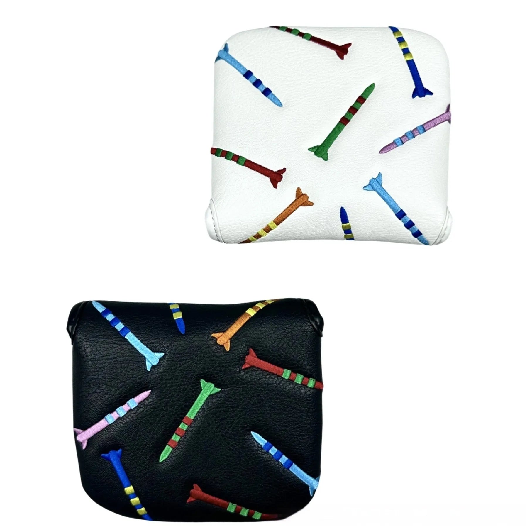 Golf putter protective sleeve with rocket pattern design for square putter heads in black PU leather