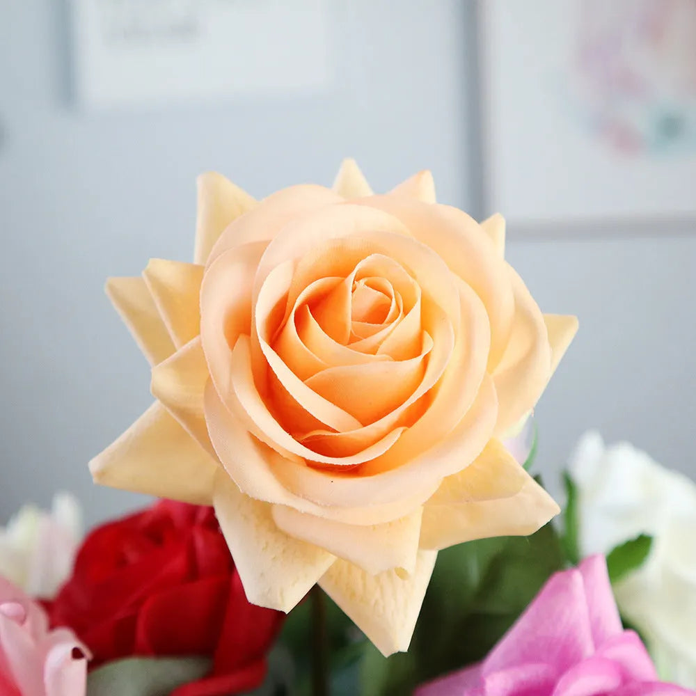 Silk touch artificial rose flower with 42cm length and 8.5cm flower head in multiple colour options