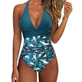 Women's printed bikini swimsuit with lace-up backless design in leopard print pattern