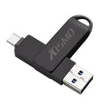 Metal dual-use USB 3.0 flash drive compatible with Apple and Android devices in Black colour