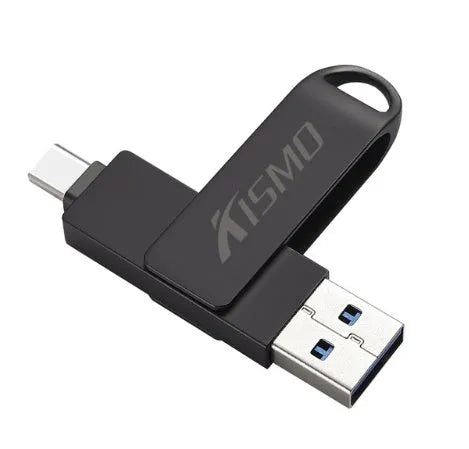 Metal dual-use USB 3.0 flash drive compatible with Apple and Android devices in Black colour