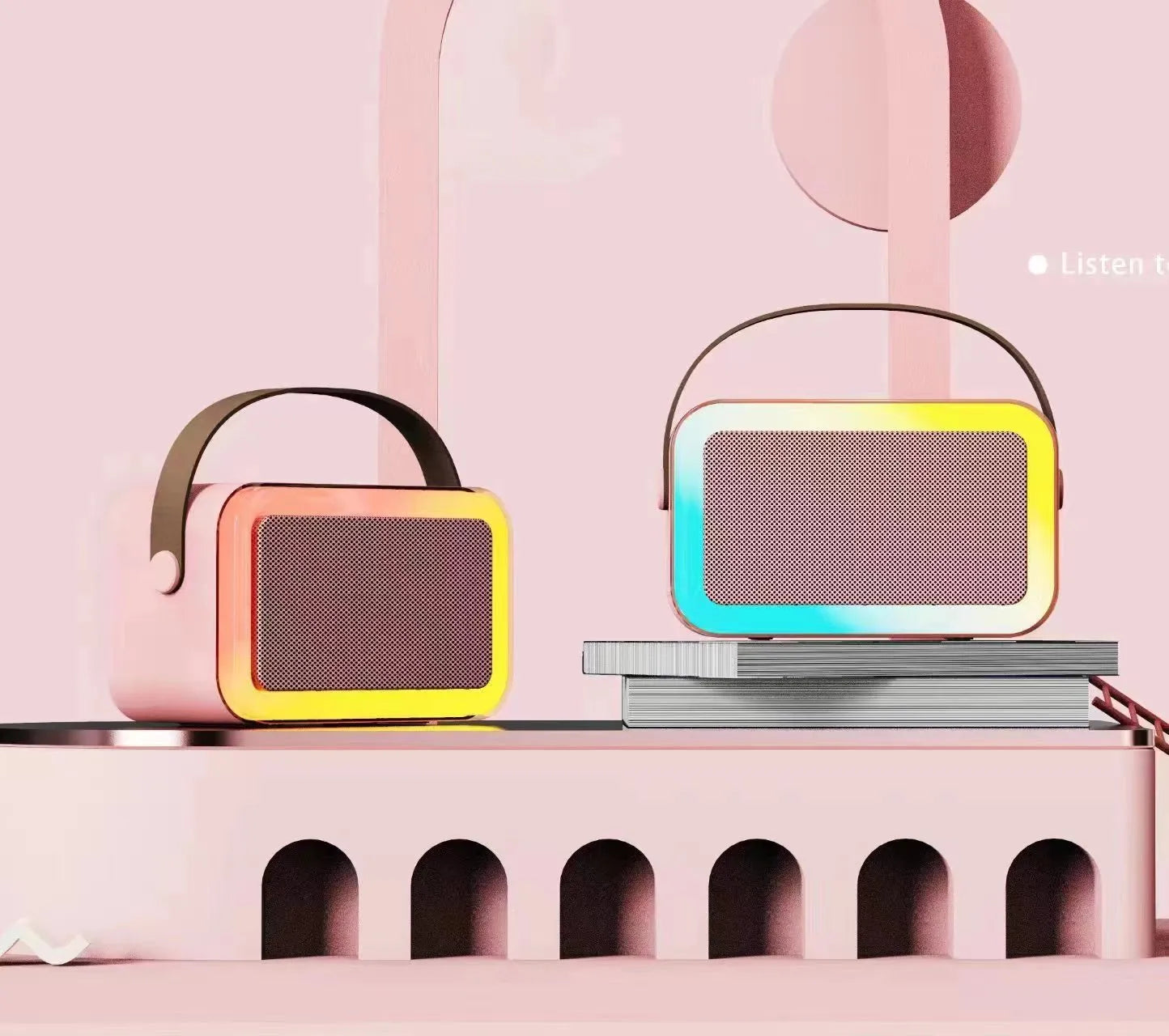 Portable Bluetooth karaoke speaker in white, pink or sky blue with microphone