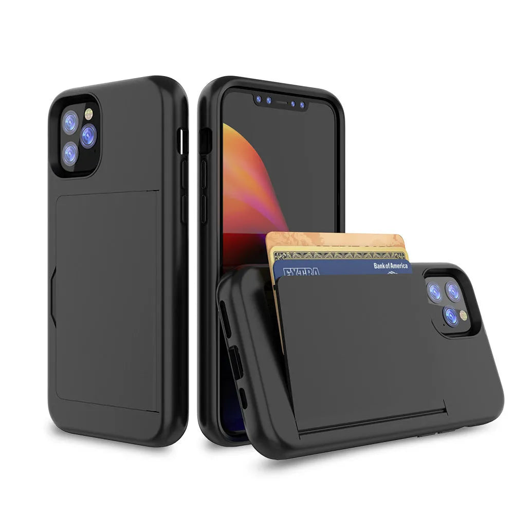 Black hard back cover case fitted on an iPhone 11 Pro Max, showing slim profile and solid colour design.