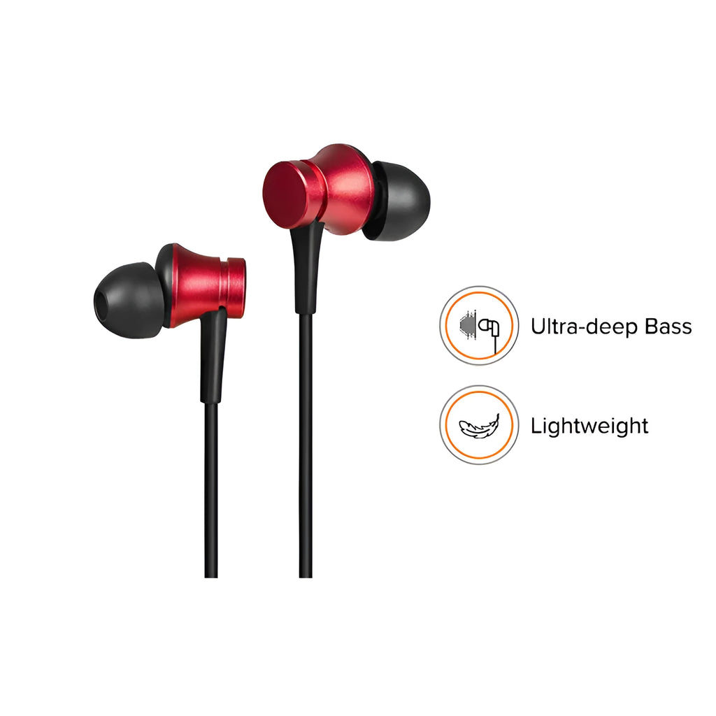 Wired piston in-ear headphones with 3.5mm connector in black blue red colour options
