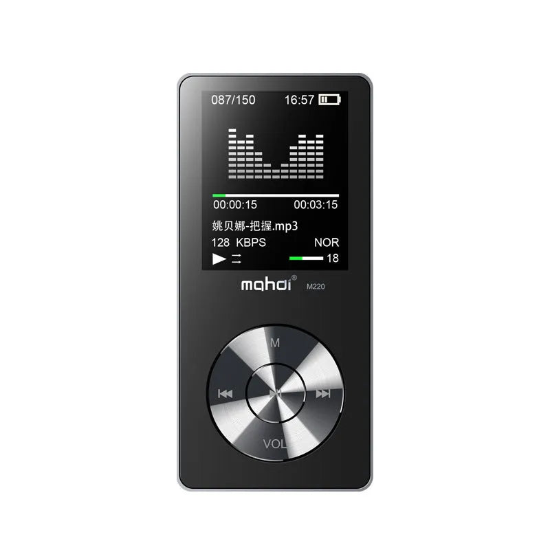 Gold portable MP3 music player with 1.8-inch screen, metal body, and physical control buttons.
