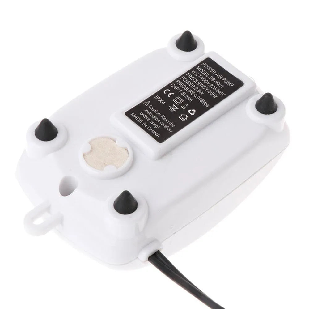 Aquarium Silent Fish Breeding Oxygen Pump DB-9001 2.5W 1.8L/min 0.018Mpa Air Output for Fish Tank Water Oxygenation White Colour EU or US Plug Option with 220-240V or 110-120V