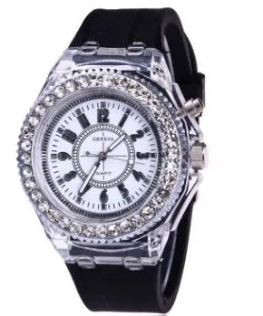 Women's LED luminous watch with round 43mm dial and coloured silicone strap