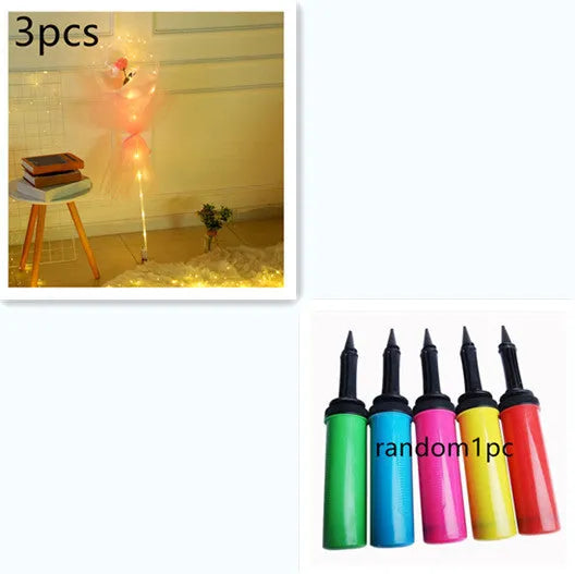 Transparent LED luminous balloon with artificial rose and built-in light, shown as a DIY bouquet kit.