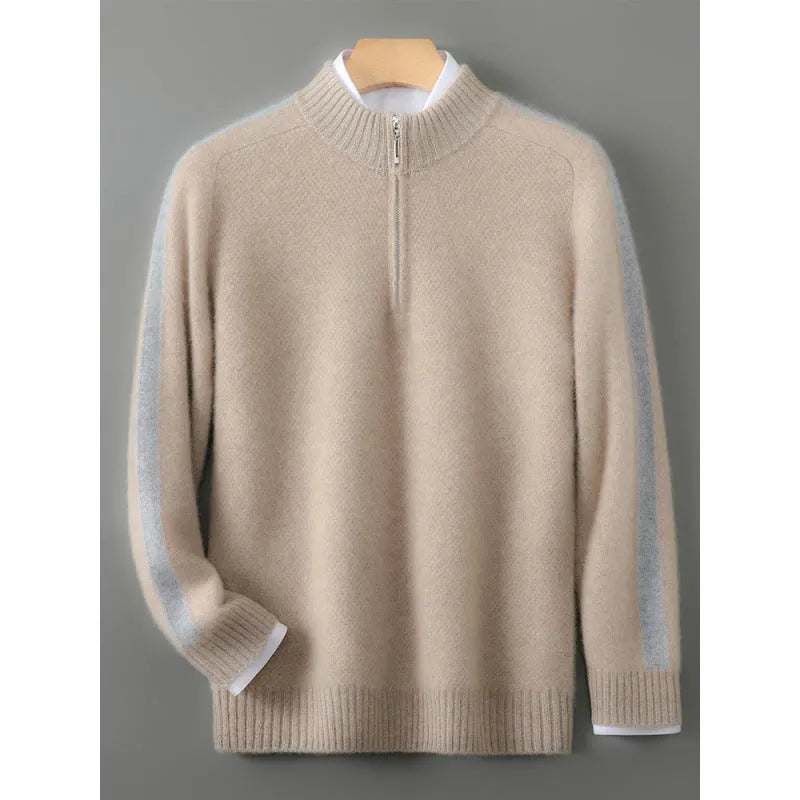 Slim fit half-zip wool sweater with round neck in multiple colour options for plus size leisure wear