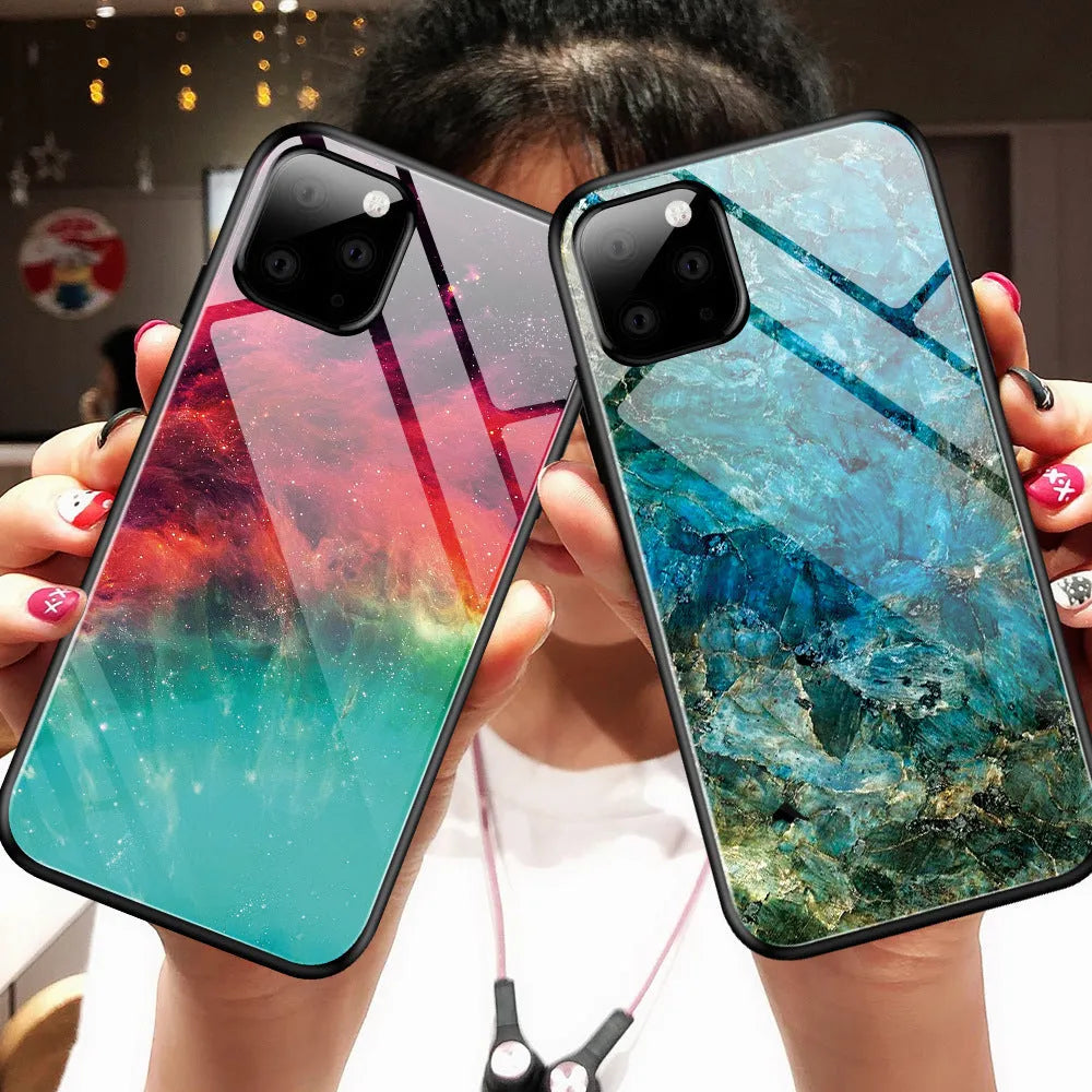 Customised gradient glass phone case with 1.5mm thickness, black blue colour, for iPhone 11 Pro Max